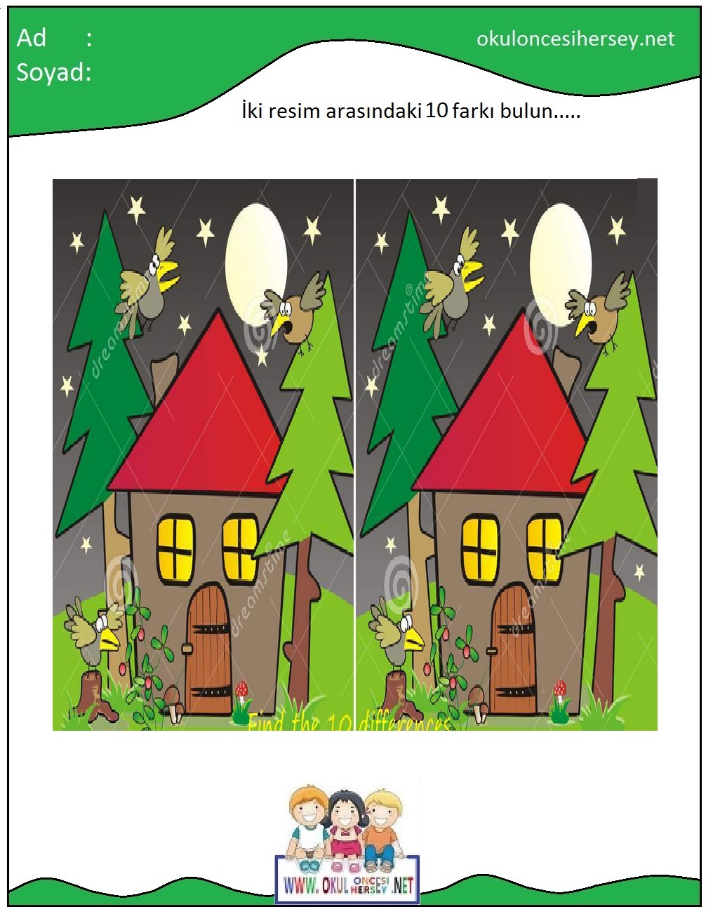 okul öncesi İki Resim Arasındaki Farkı Bul